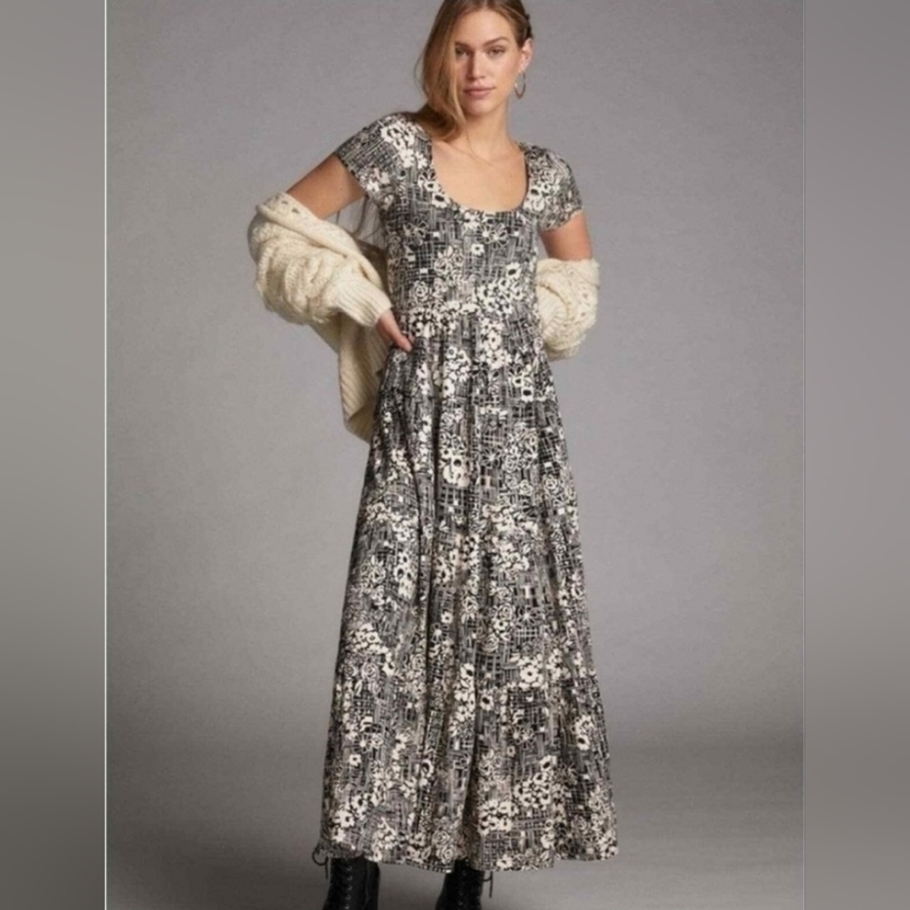 Anthropologie Maeve Women's S Catalina Black White Floral Maxi Dress